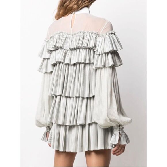 Wandering Pleated Satin Mini Dress In Grey size 40/us size 4 - Picture 3 of 14